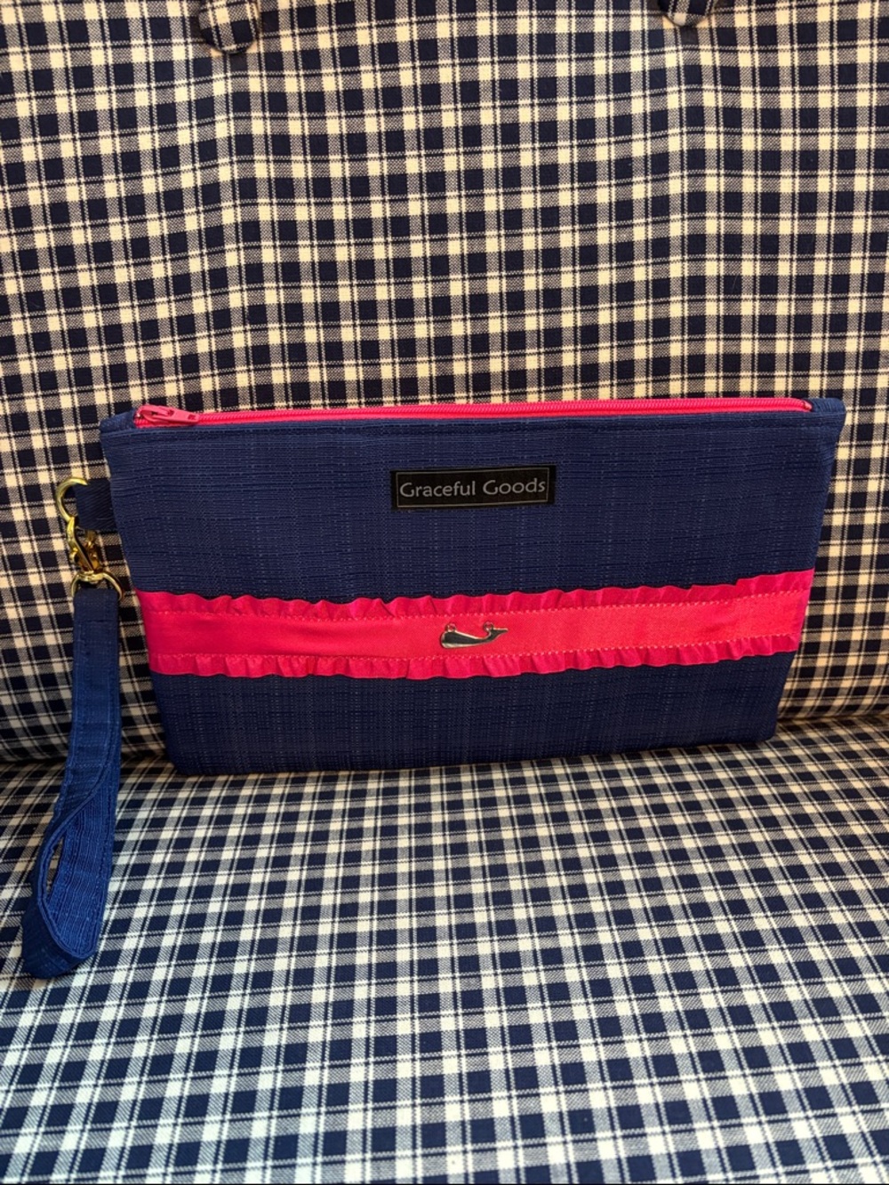 Graceful goods navy  and Pink Wristlet Clutch